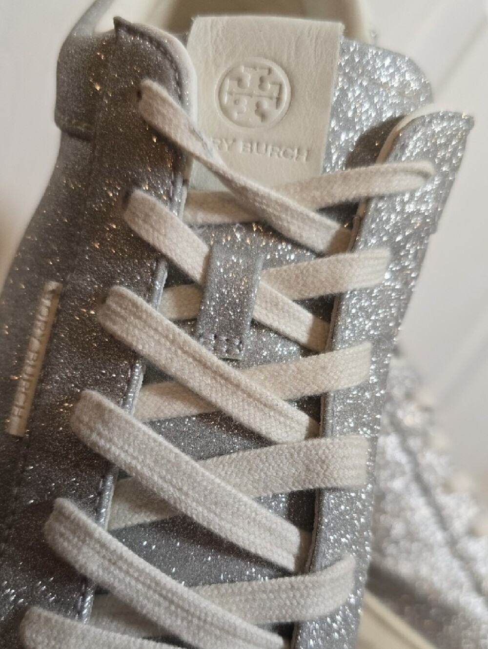 Tory Burch Ladybug 11 Silver Glitter Platform Sneakers Monogram Designer Shoes - Picture 6 of 10